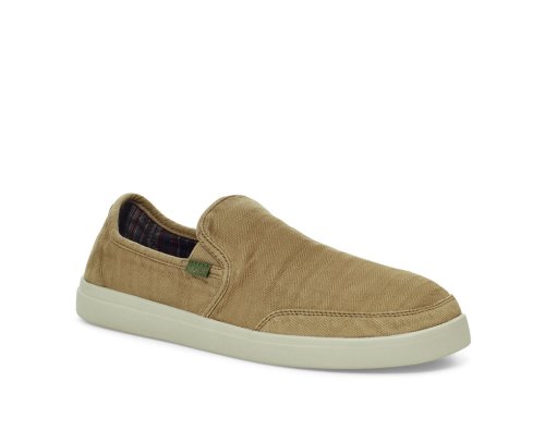 Sanuk Mens Vagabond Slip-On Sneaker Wash Vegan Khaki Shoes | ENISGZ167